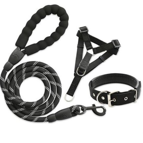 NWOT 3PC ADJUSTABLE DOG CHEST HARNESS, leash & Collar SET - LARGE - BLACK - Picture 1 of 4